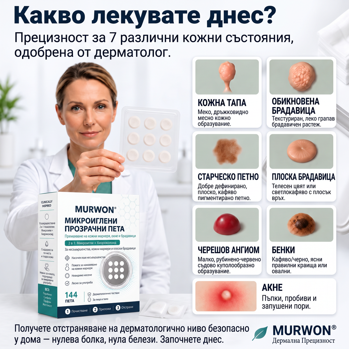 ✅✅ 𝐎𝐟𝐟𝐢𝐜𝐢𝐚𝐥 𝐒𝐭𝐨𝐫𝐞 | MURWON® 🌥️Билков хидроколоиден пластир с микроигли (За фиброми, малки кожни израстъци, брадавици, бенки, старчески петна и пигментация)❤️