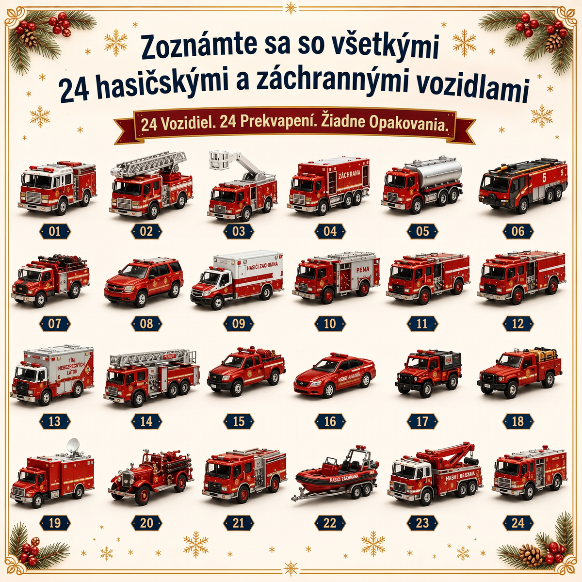 🔥 🎄 VIANOČNÁ ŠPECIÁLNA PONUKA: 50 % ZĽAVA🌥️ - 🎁 24-dňový adventný kalendár s vozidlami: Zostavte si vlastný vozový park 🚗❤️