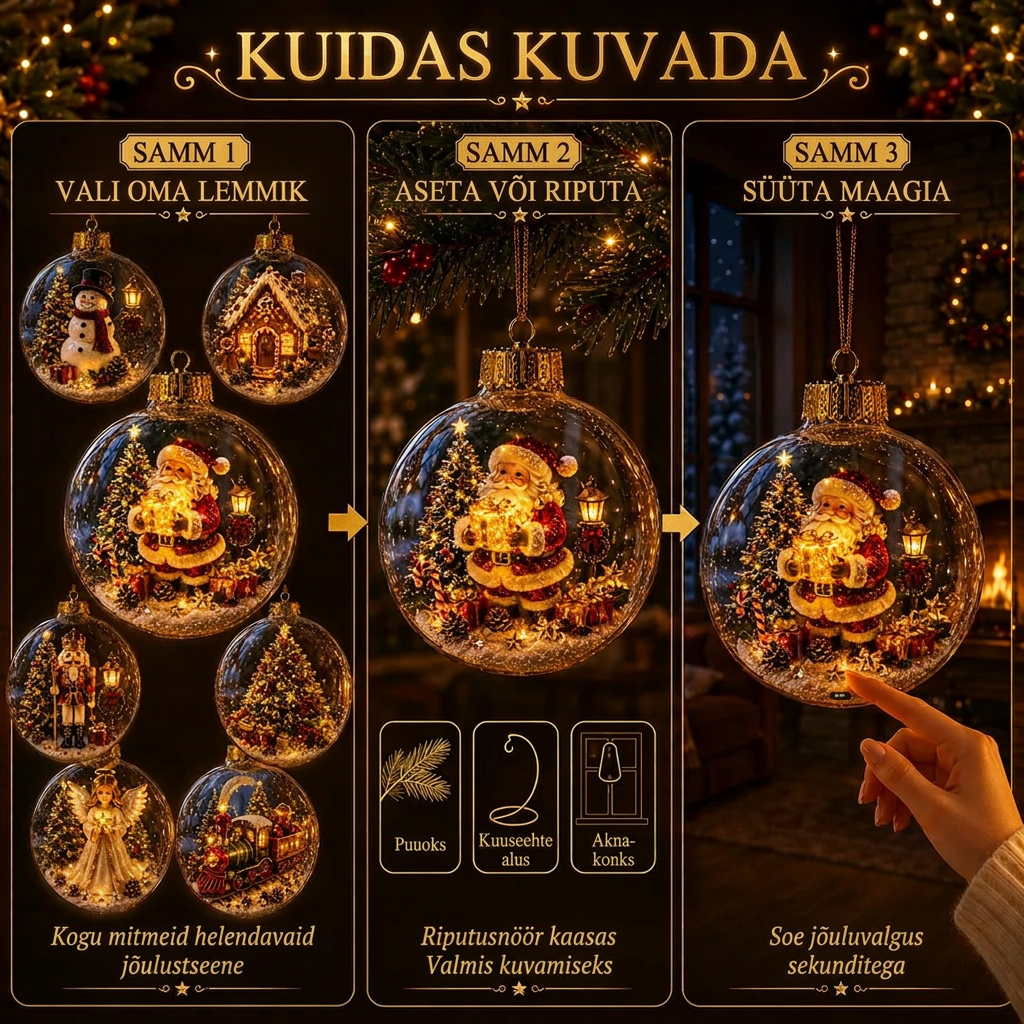 🎄 Švytintis kalėdinis pasakos papuošalas🌥️ – Šviečianti miniatiūrinė šventinė scena su šilta LED šviesa💙